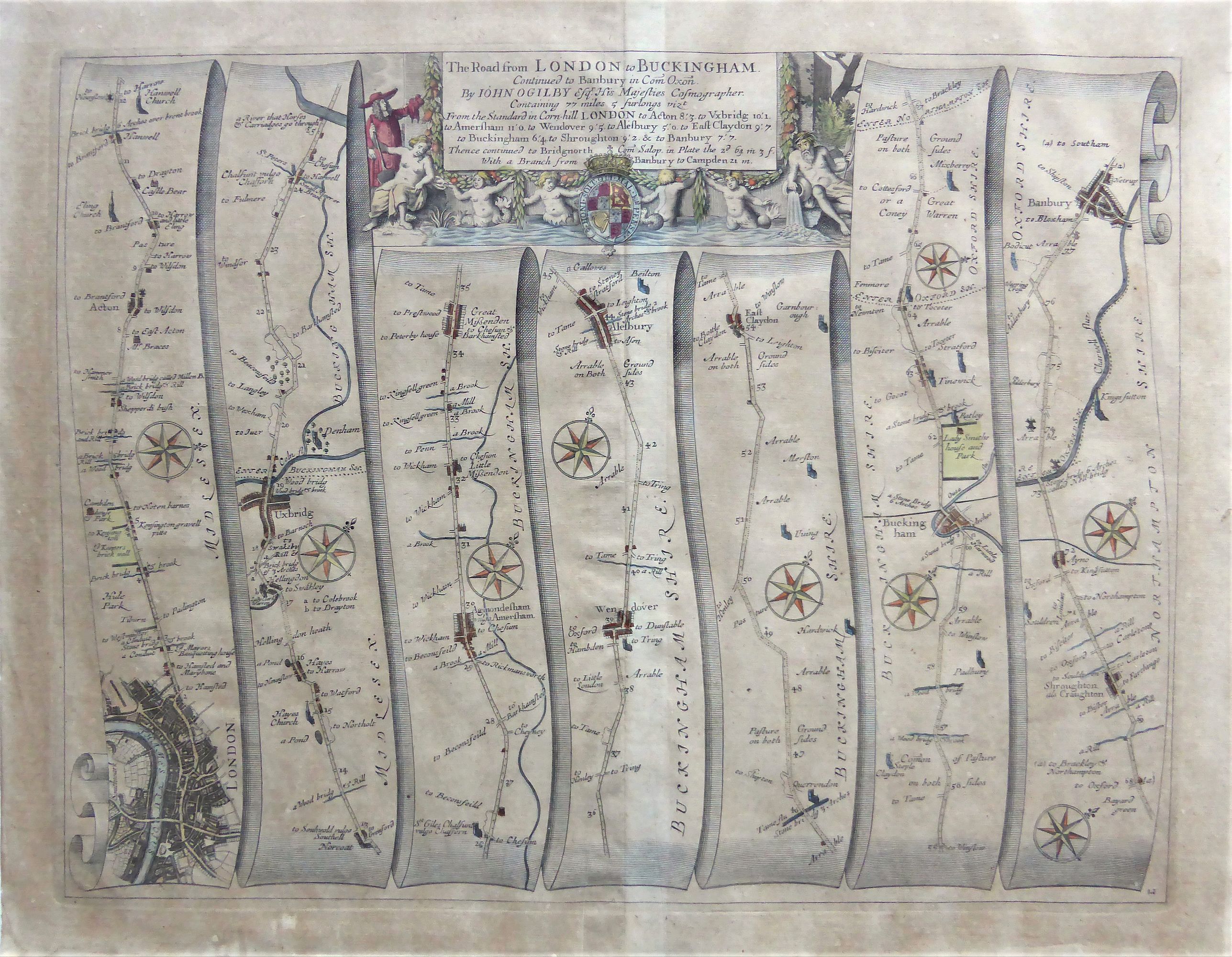 OGILBY, John, The Road From London to Buckingham., antique map, old maps