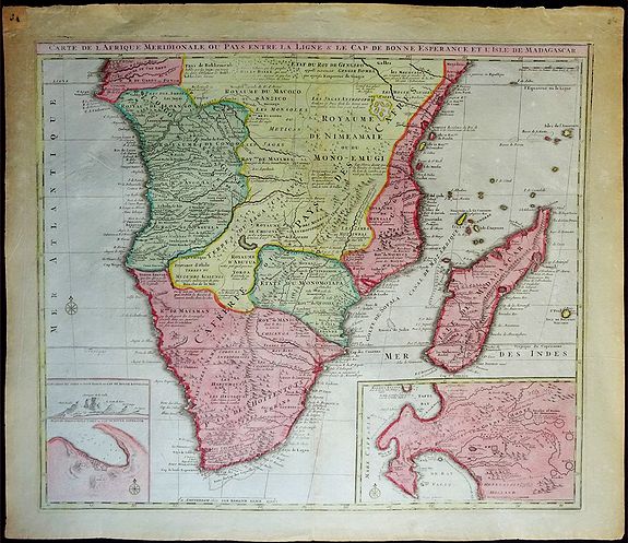 ELWE, J.B. , Carte de l'Afrique meridionale ou pays entre la ligne & le cap de Bonne Esperance et l'Isle de Madagascar., antique map, old maps