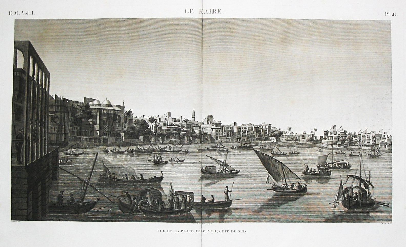 DUTERTRE / BEAUGEAN., LE KAIRE / VUE DE LA PLACE EZBEKEY., antique map, old maps