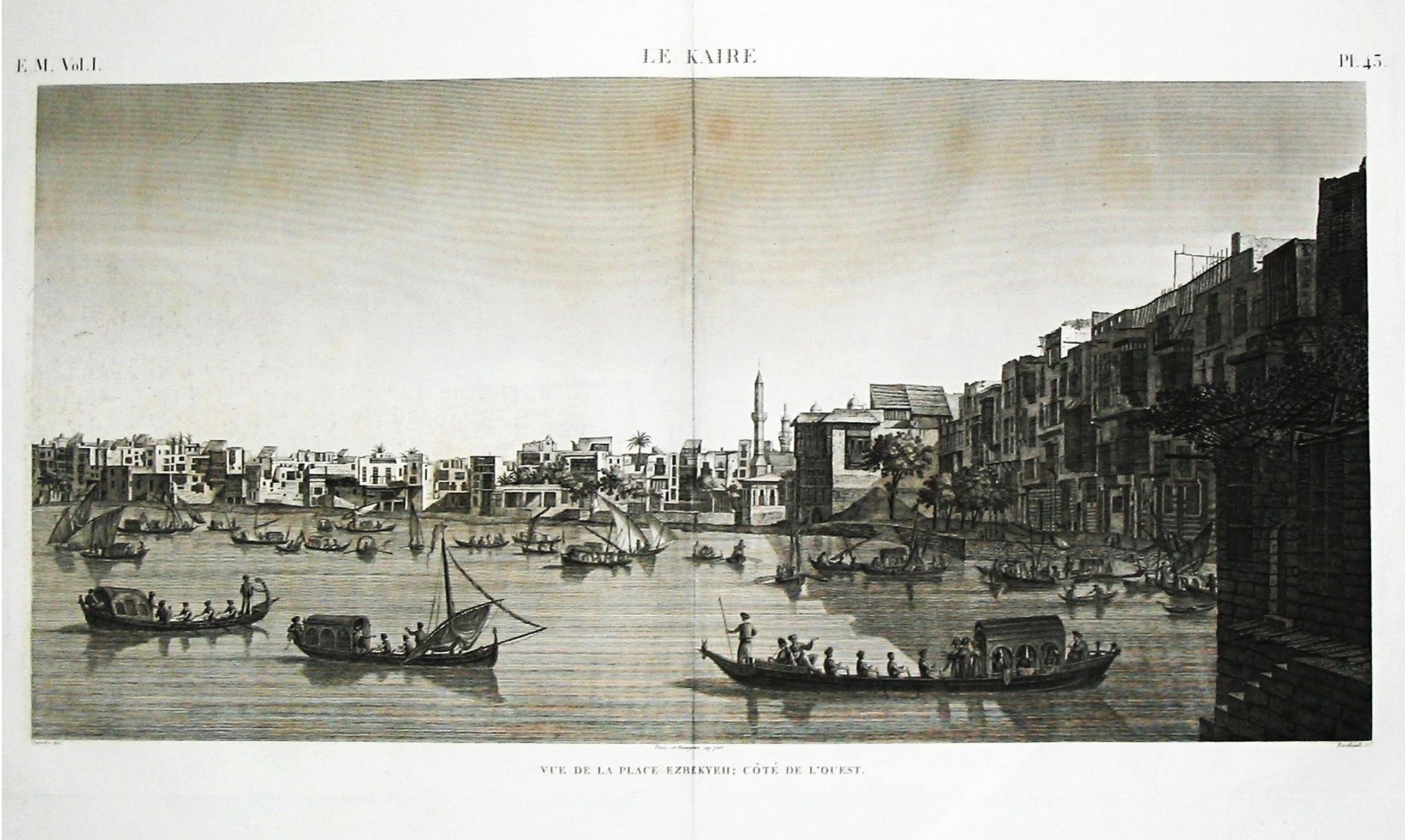 DUTERTRE / BEAUGEAN., LE KAIRE / VUE DE LA PLACE EZBEKEY; CÔTÉ DU SUD., antique map, old maps