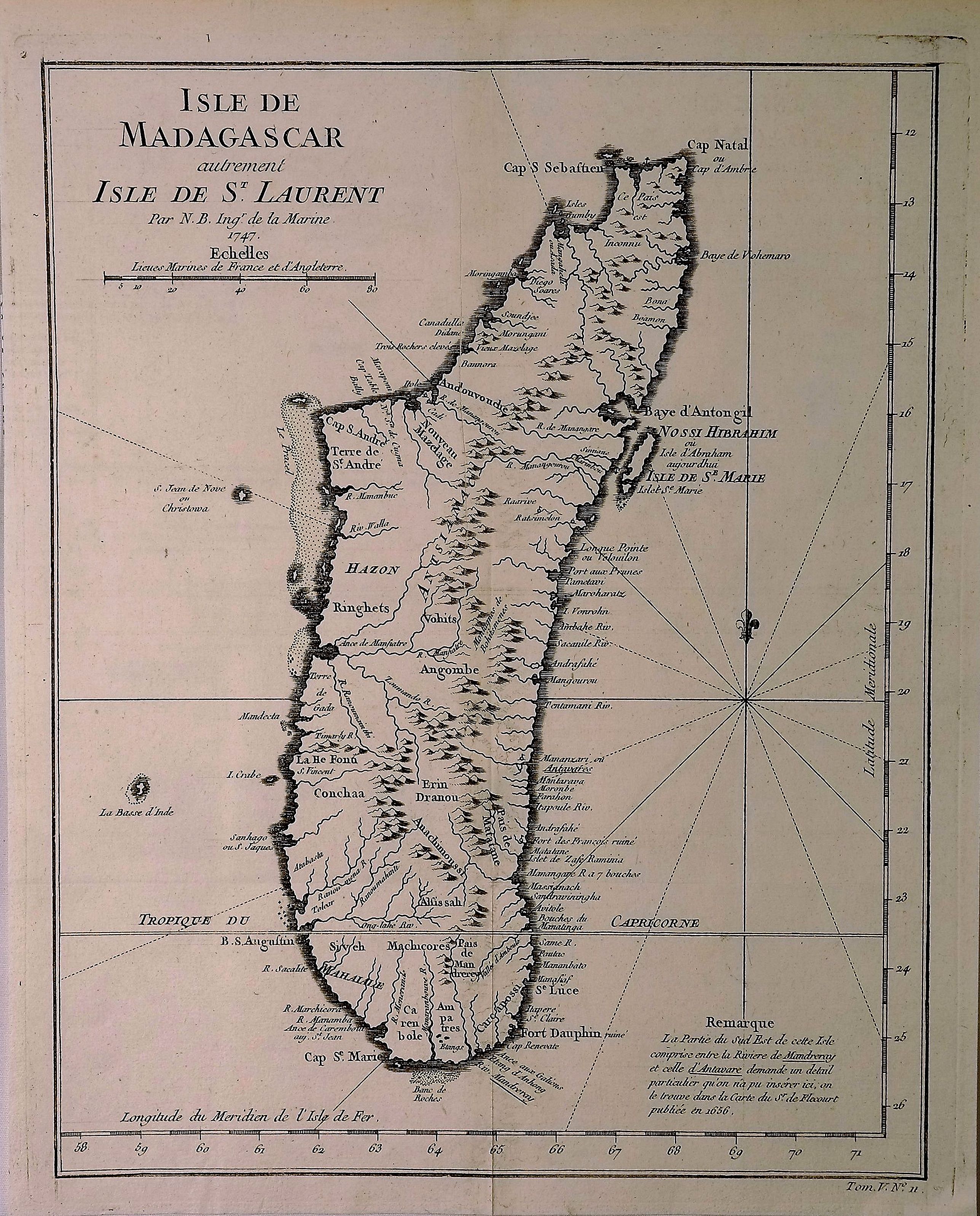 BELLIN, J., Isle de Madagascar Autrement Isle de St. Laurent., antique map, old maps