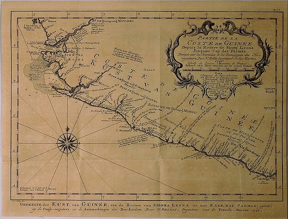 BELLIN, J., Partie de la Coste de Guinee Depuis la Riviere de Sierre Leona Jusquau Cap das Palmas . . ., antique map, old maps