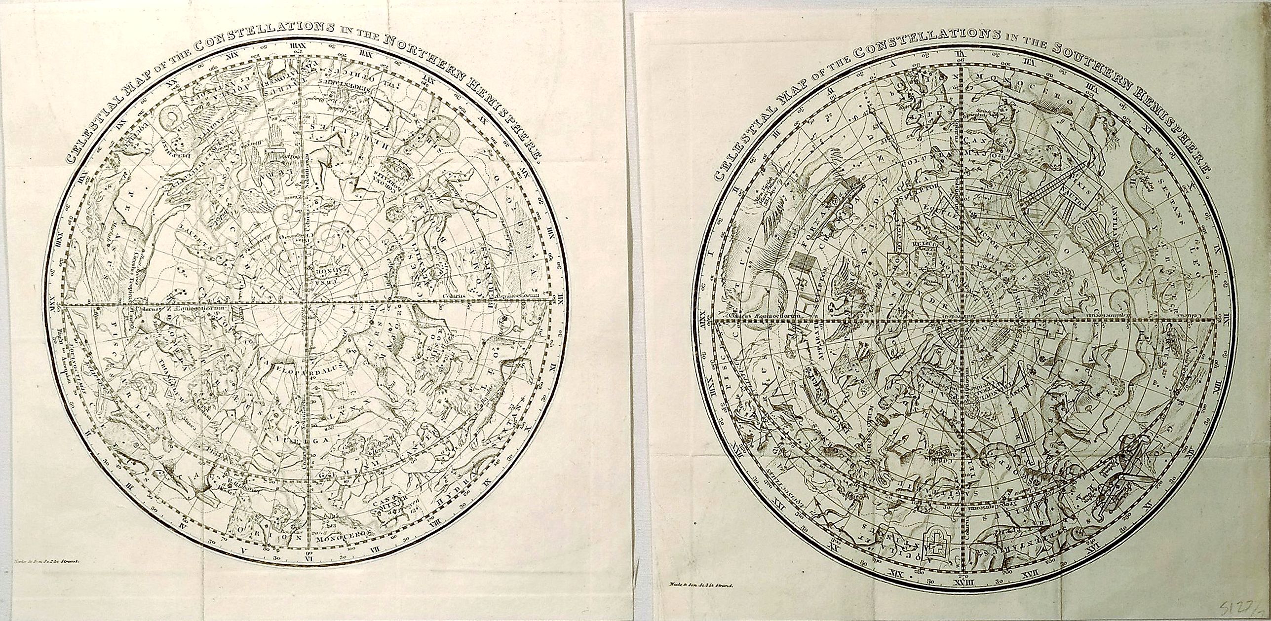 JAMIESON, A., Celestial Map of the Constellations in the Northern & Southern Hemispheres (2 Maps)., antique map, old maps