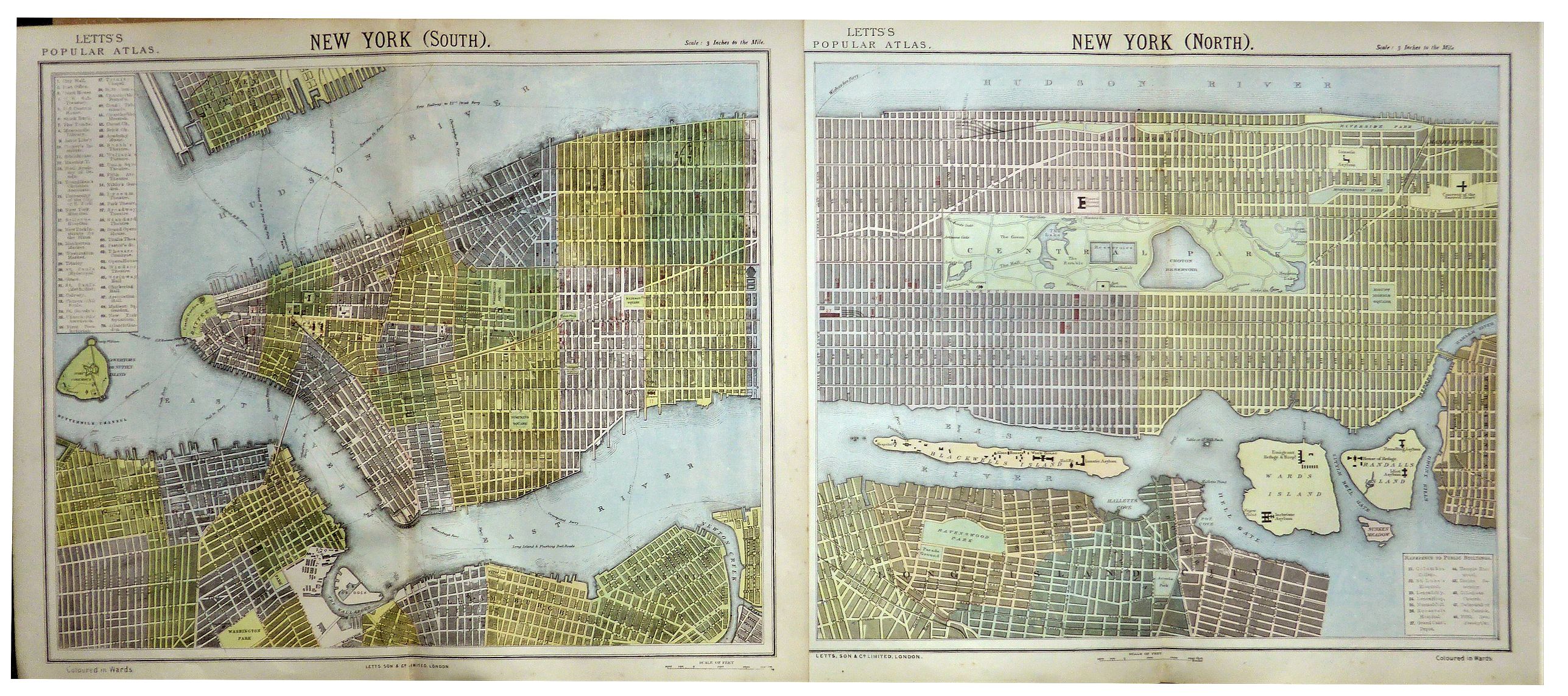 LETTS, Thomas., New York (South) and New York (North). , antique map, old maps