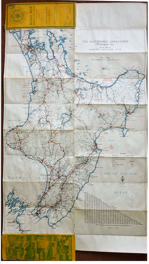 The Automobile Association., Road Map Wellington to Auckland New Zealand 1936., antique map, old maps
