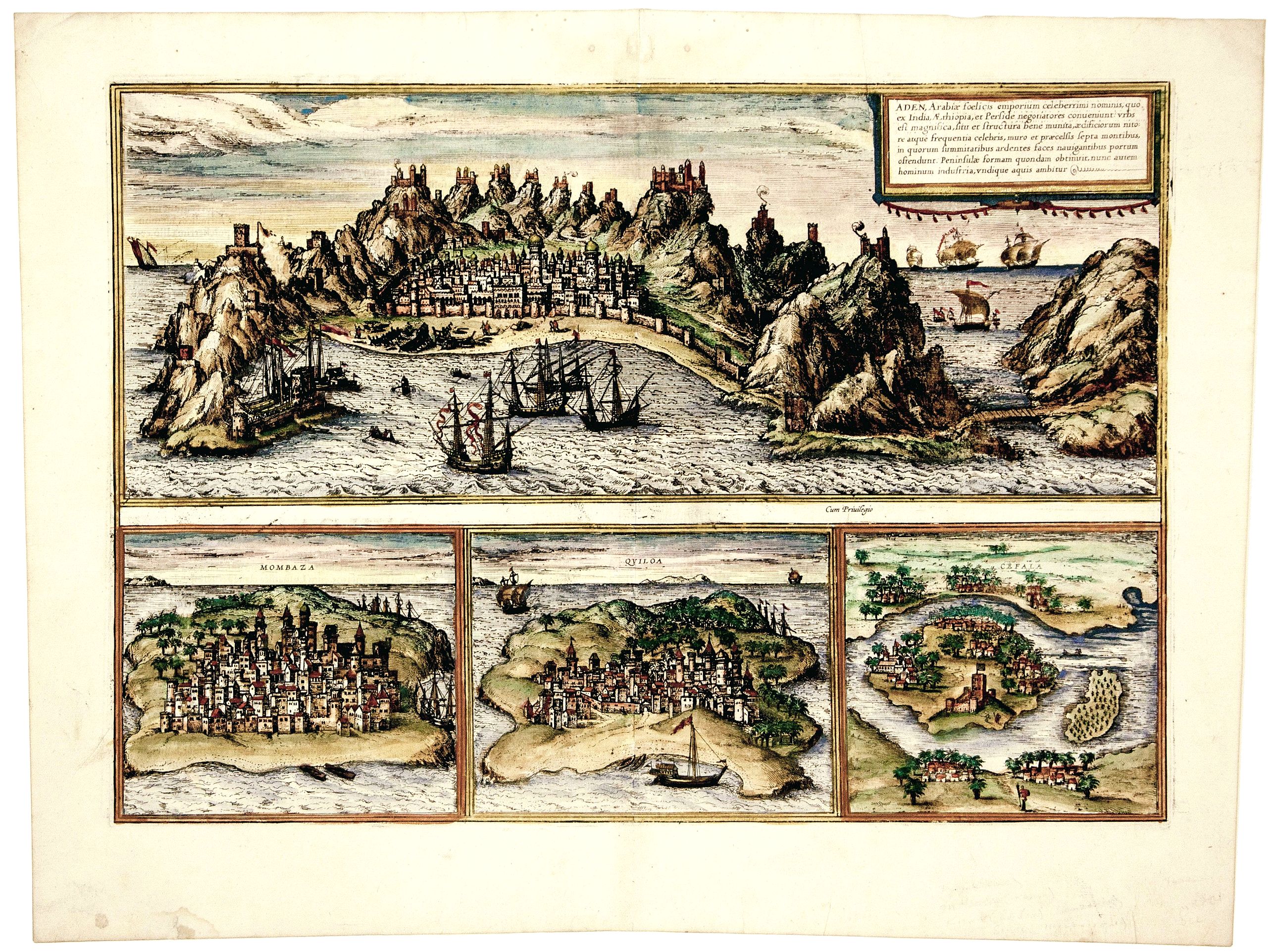 BRAUN, G. & HOGENBERG, F., Aden/ Mombasa/ Arabia/ Africa. Aden, Arabiae Foelicis Emporium. . . , antique map, old maps