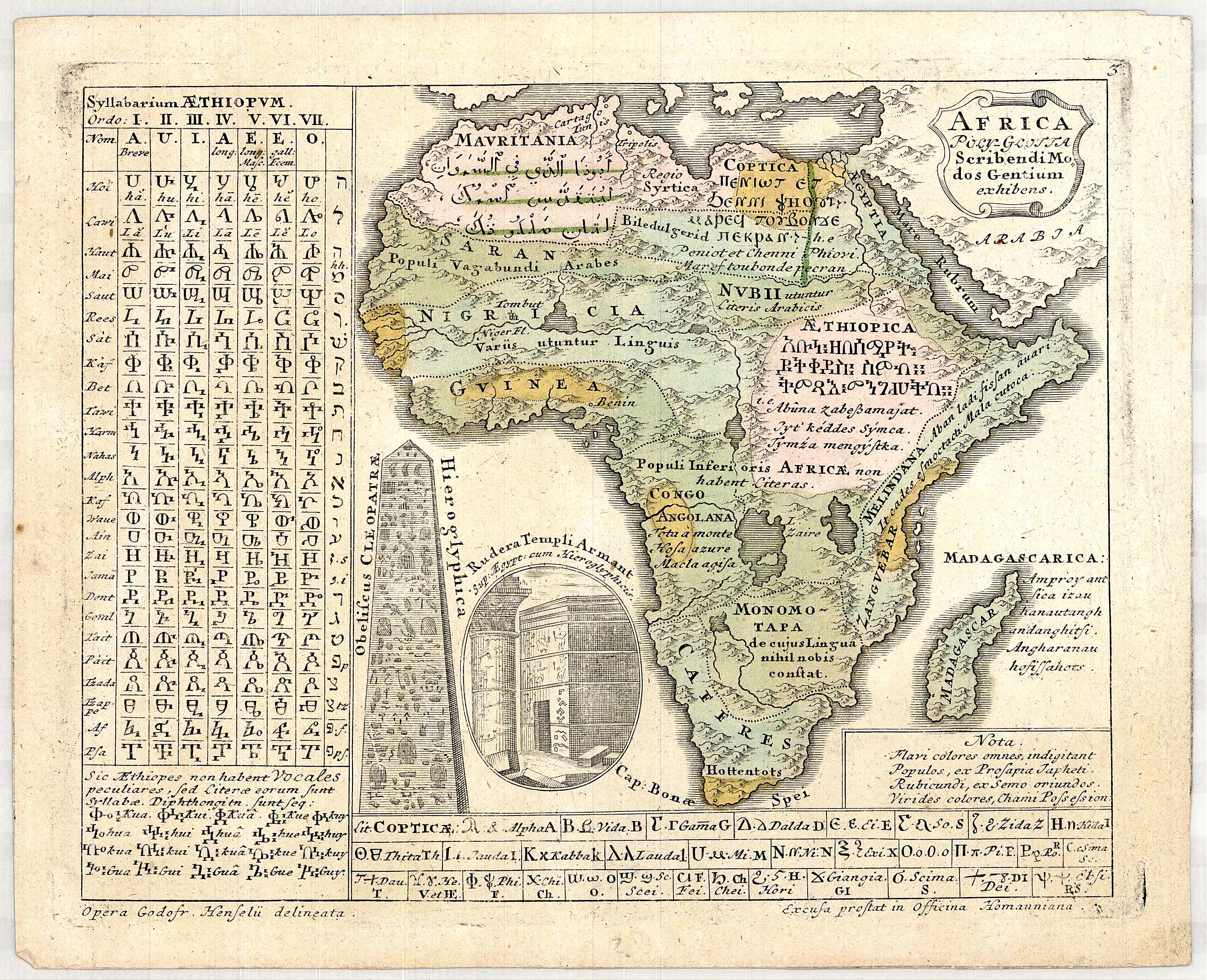 Gottfried Hensel / Homann Heirs,, AFRICA Poly Glotta Scribendi Modos Gentium. . ., antique map, old maps