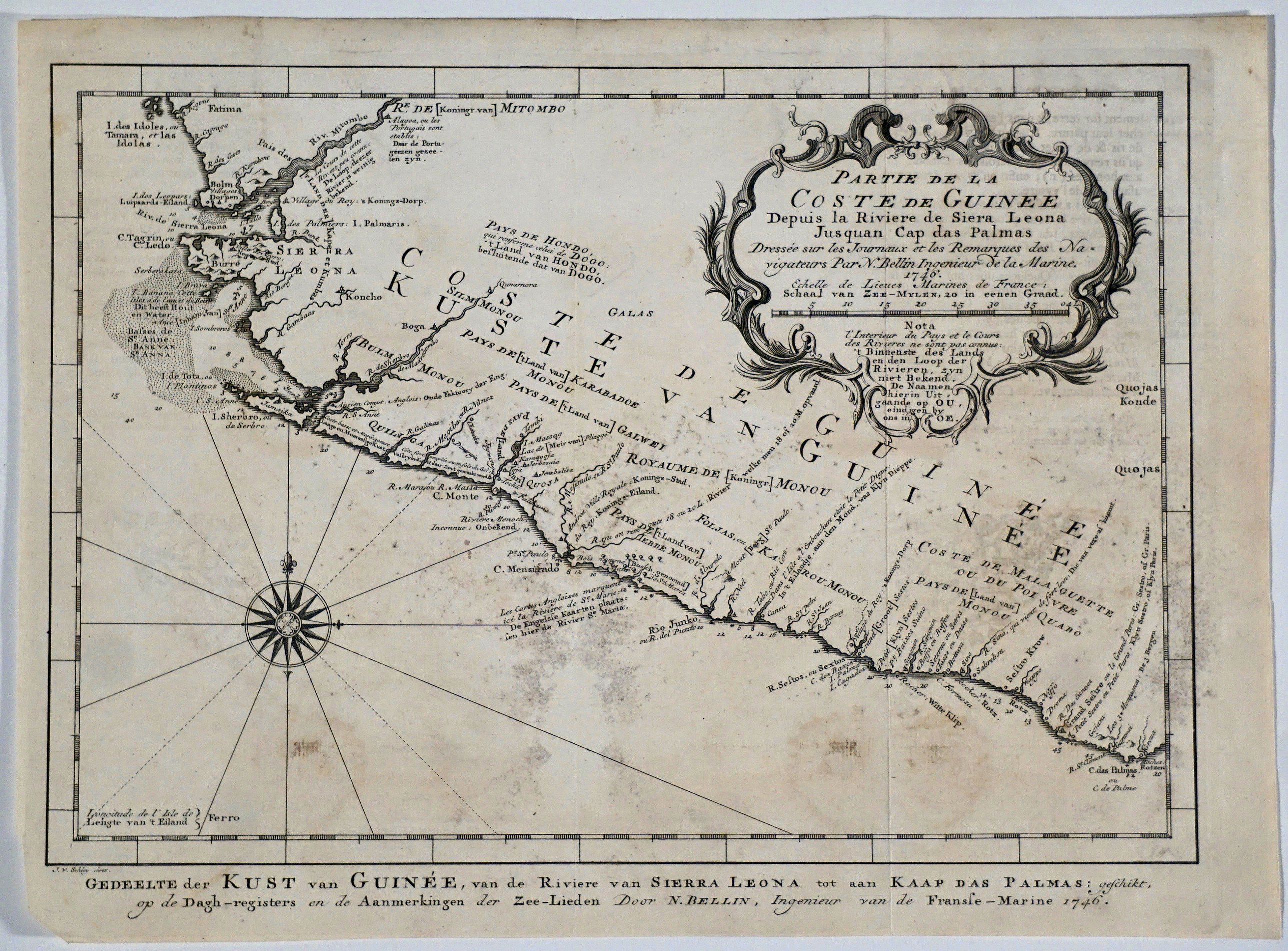 BELLIN, N., Partie de la Coste de Guinee., antique map, old maps