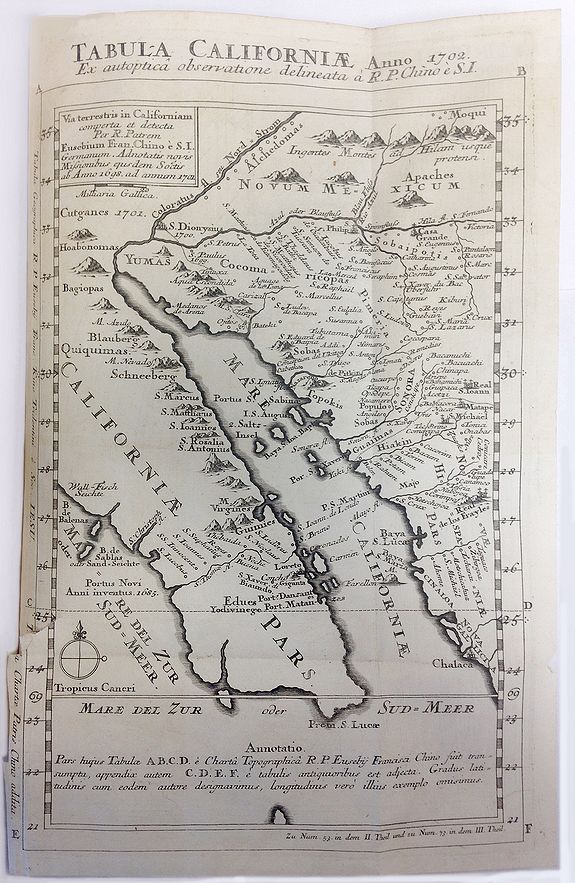STOCKLEIN, J., Tabula Californiae Anno 1702 ex Autoptica Observatione Delineata a R.P. Chino e S.I., antique map, old maps