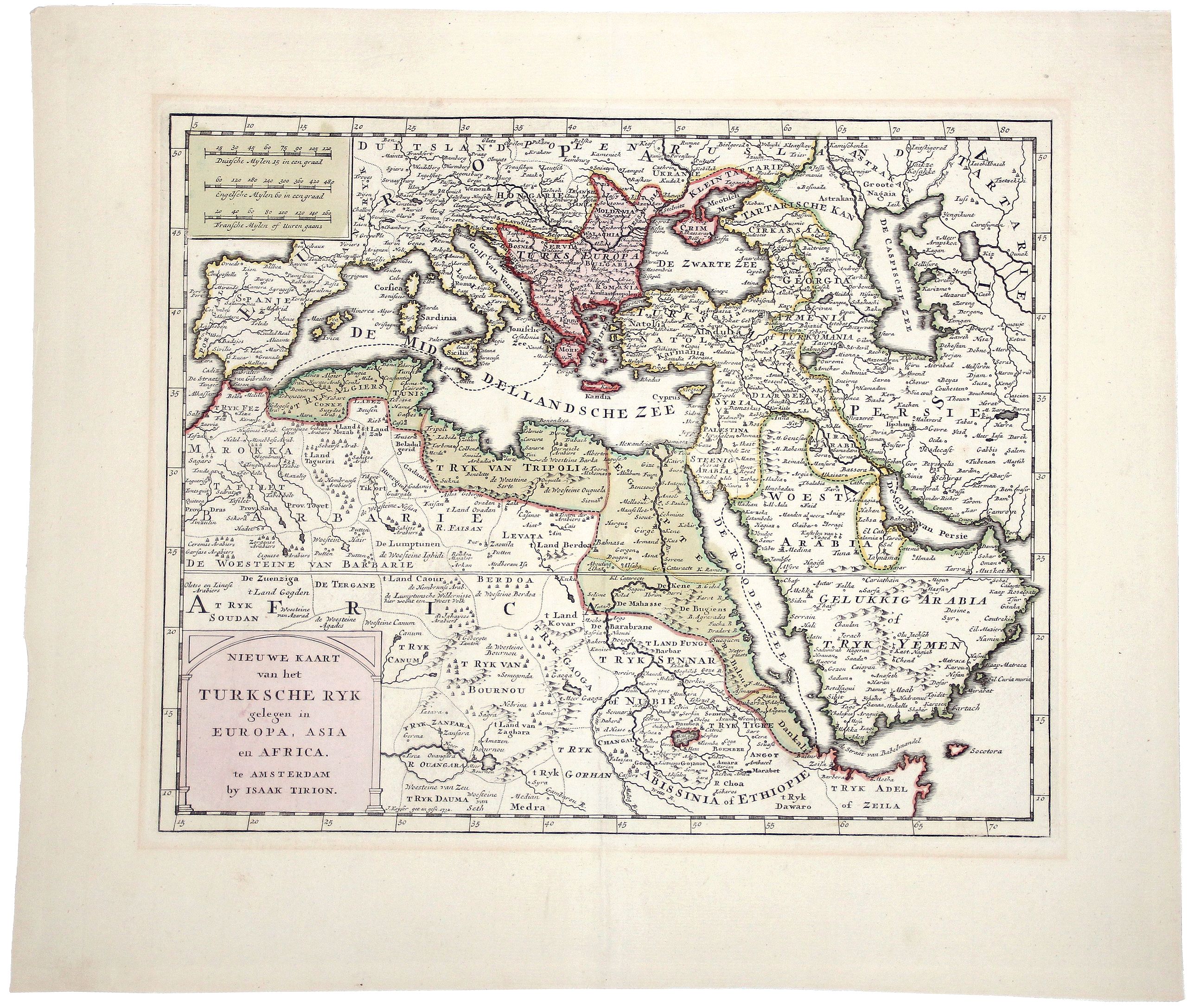 TIRION, I., NIEUWE KAART van het TURKSCHE RYK gelegen in EUROPA, ASIA en AFRICA., antique map, old maps