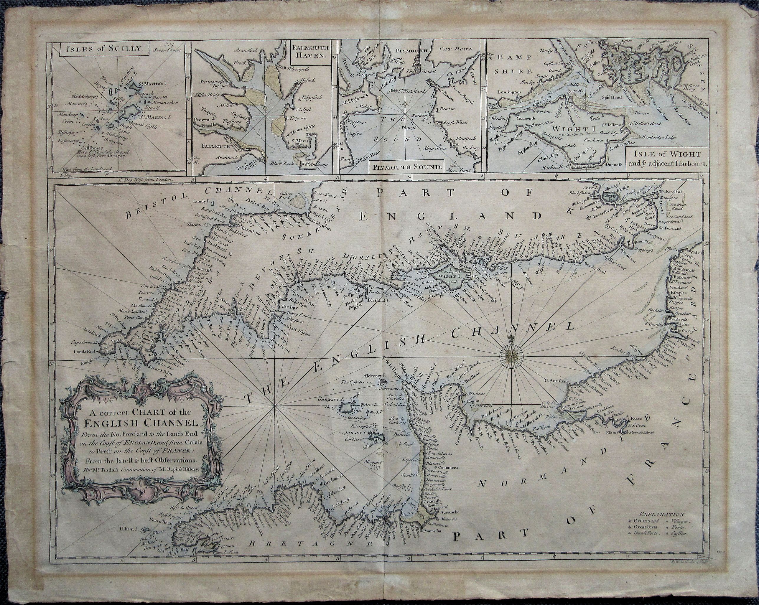 SEALE, Richard William. , A correct Chart of the English Channel - From the No. Foreland to the Lands End on the Coast of England, and from Calais to Brest on the Coast of France . . ., antique map, old maps
