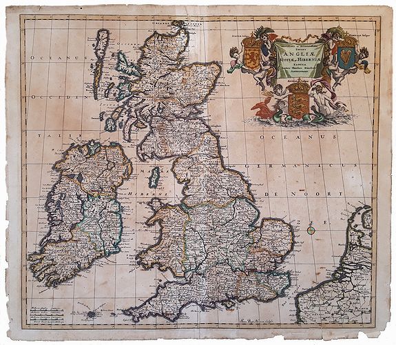 FUNCK, D. / HOMANN, J.B. / DANCKERTS, J., Novissima et Accuratissima Totius Angliae, Scotiae et Hiberniae Tabula., antique map, old maps