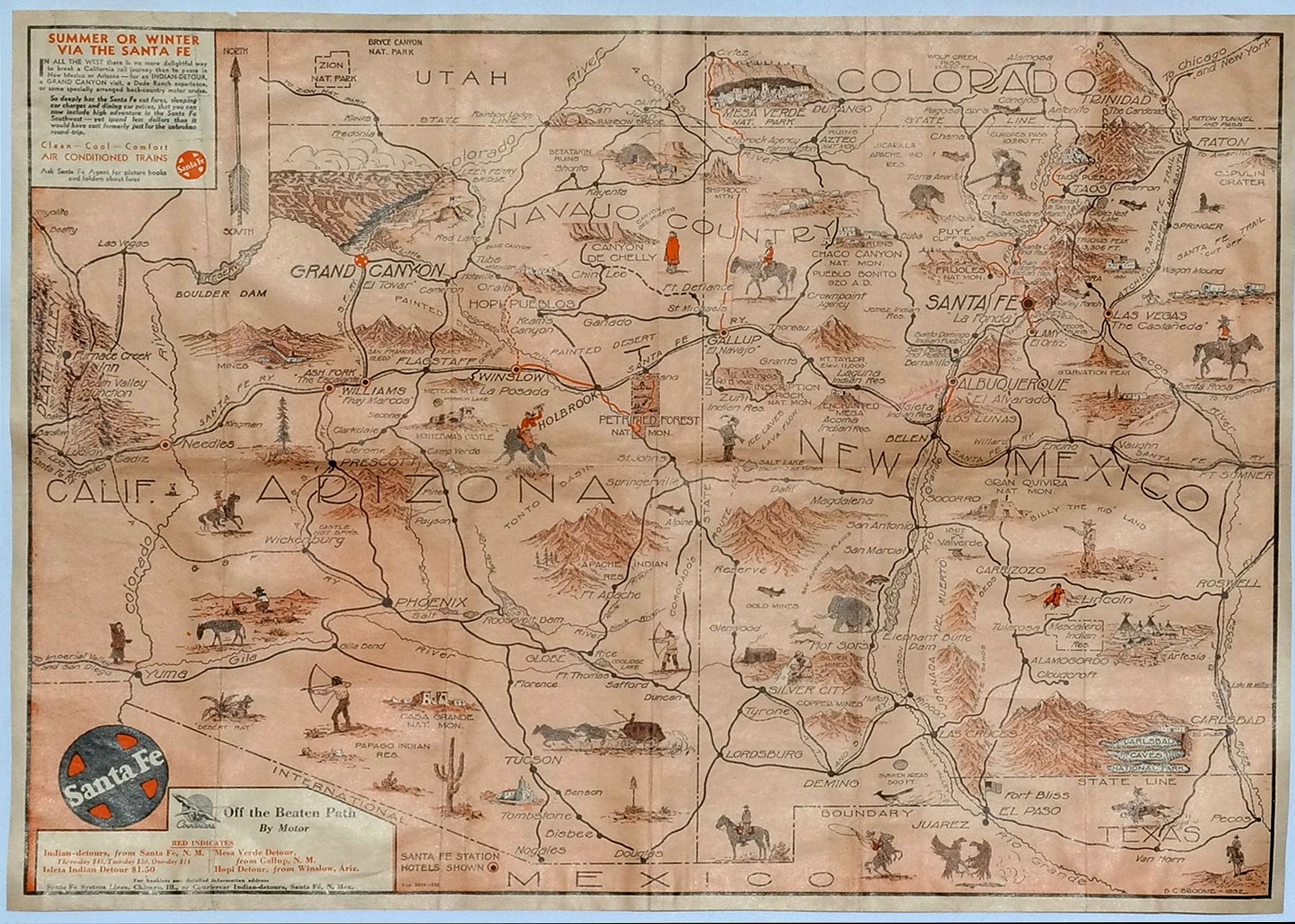 SANTE FE RAILWAY., Sante Fe Railway Map – (No Title), antique map, old maps