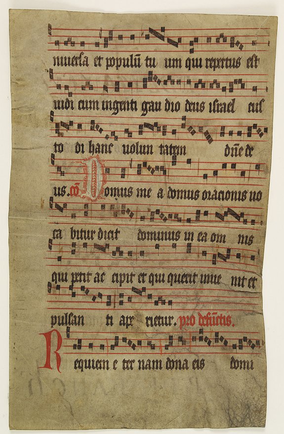 ANONYMOUS, Handwritten leaf on vellum from a choirbook ., antique map, old maps