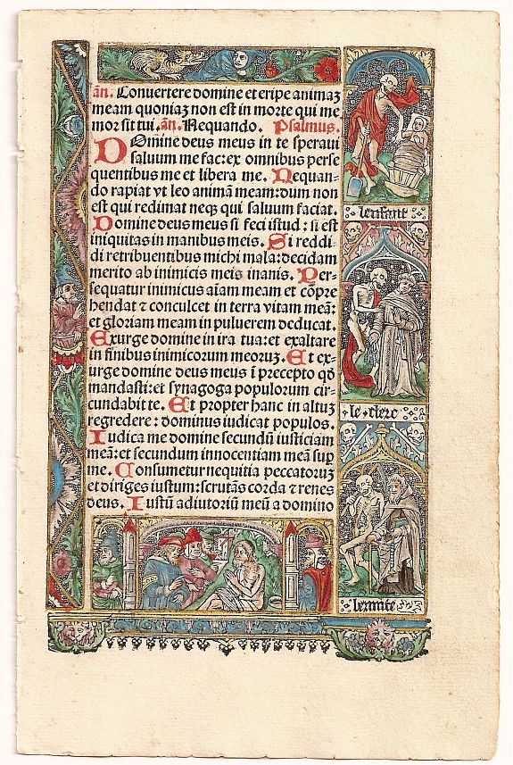 Higman for Simon Vestre., Printed page from a Book of Hours., antique map, old maps