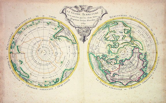 MOITHEY, M. A., Le Globe Terrestre vû en convêxe par les deux Poles..., antique map, old maps