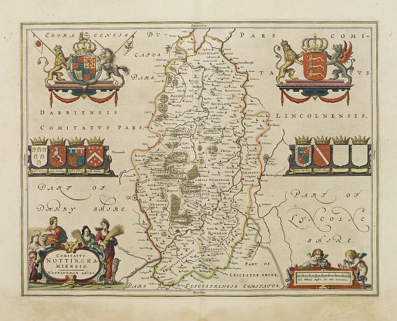 BLAEU,J., Nottinghamshire., antique map, old maps