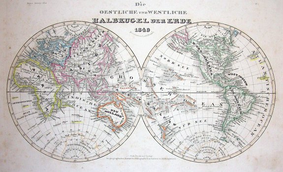 RENNER, Ltn., Die Oestliche und Westliche Halbkugel der Erde, antique map, old maps