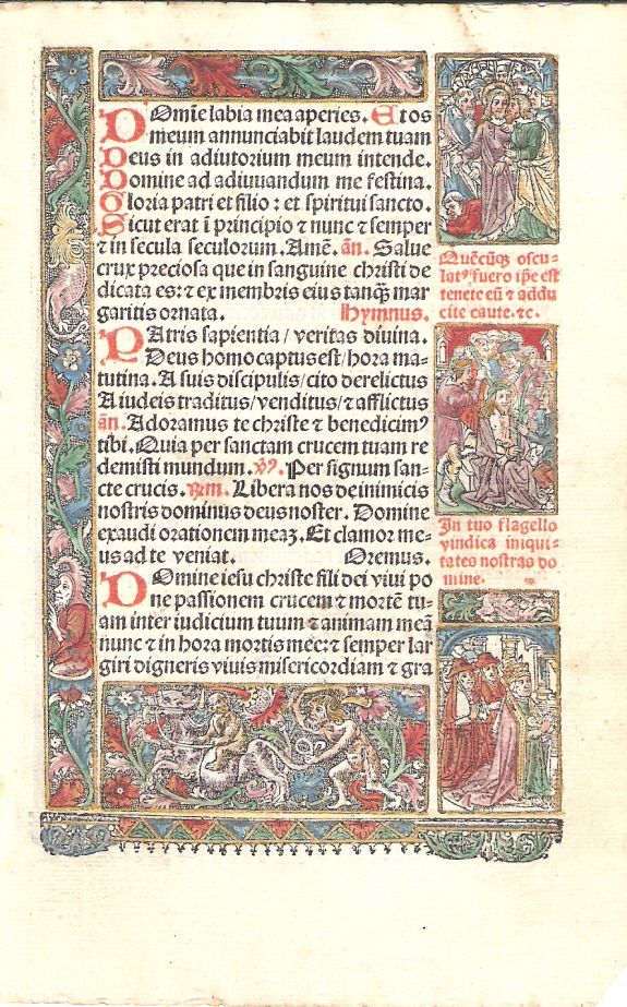 Higman done for Vestre, Leaf from a printed Book of Hours , antique map, old maps