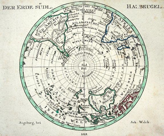 WALCH, J., DER ERDE SÜDL. HALBKUGEL, antique map, old maps