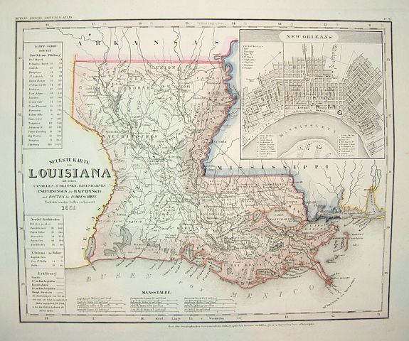 MEYER, Hermann J., Neueste Karte von Lousiana., antique map, old maps