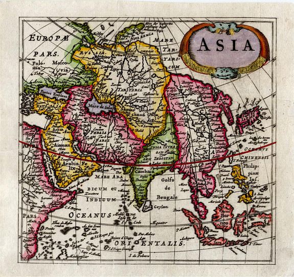 Cluver / Bertius, Asia (heightened with gold leaf), antique map, old maps