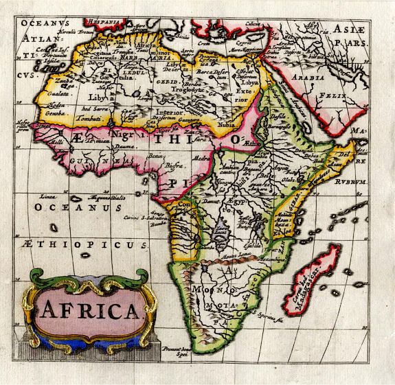 Cluver / Bertius, Africa (heightened with gold leaf), antique map, old maps