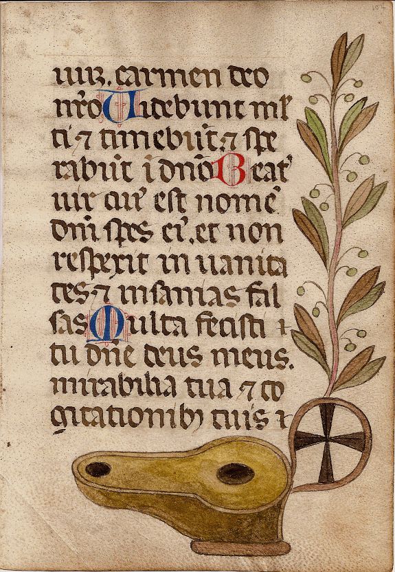 ANONYMOUS, Manuscript leaf from a Book of Hours ca. 1360, antique map, old maps