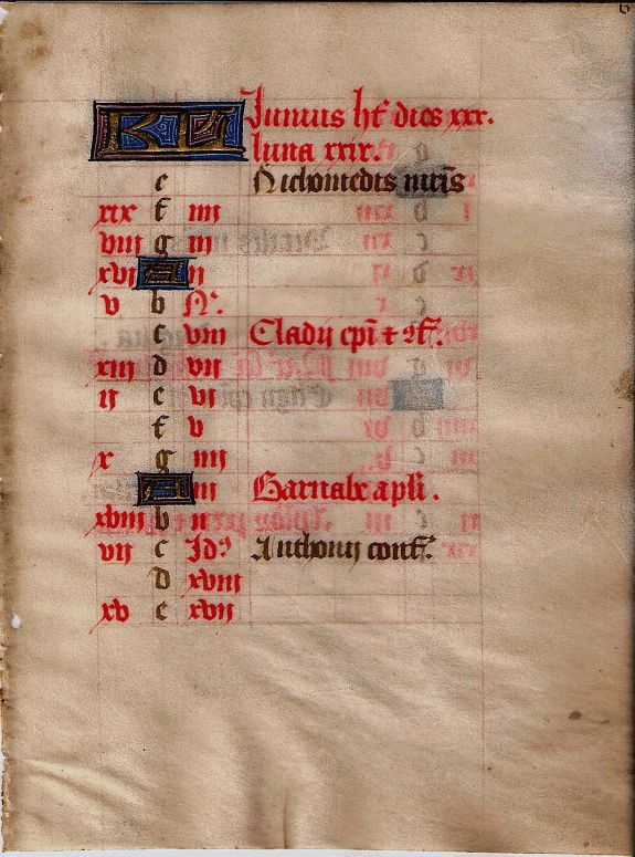 ANONYMOUS, Calendar leaf for June 1475, antique map, old maps