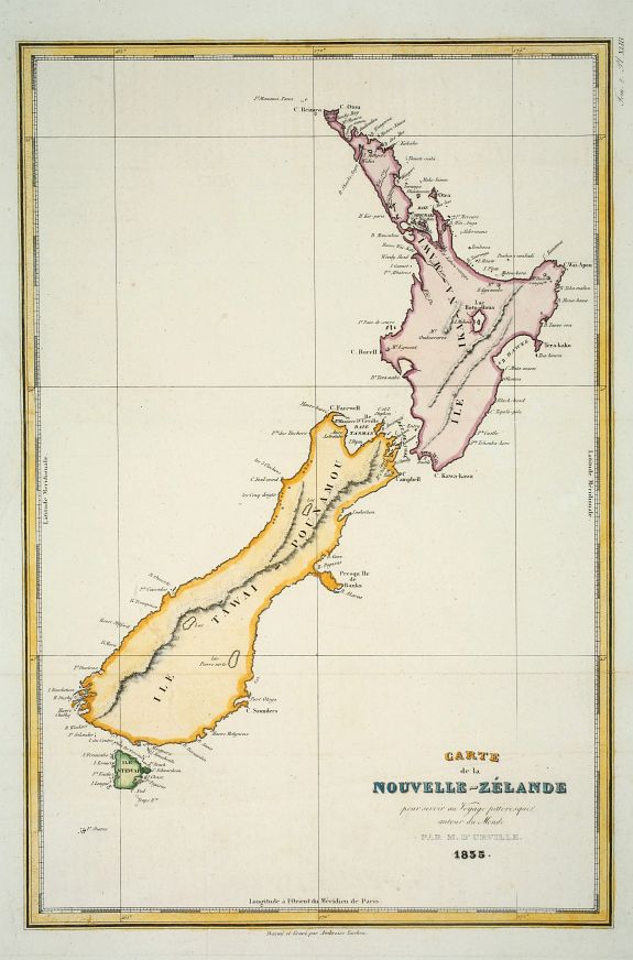 DUMONT D'URVILLE, Jules Sébastian César, Carte de la Nouvelle-Zélande pour servir au Voyage pittoresque autour du Monde, antique map, old maps