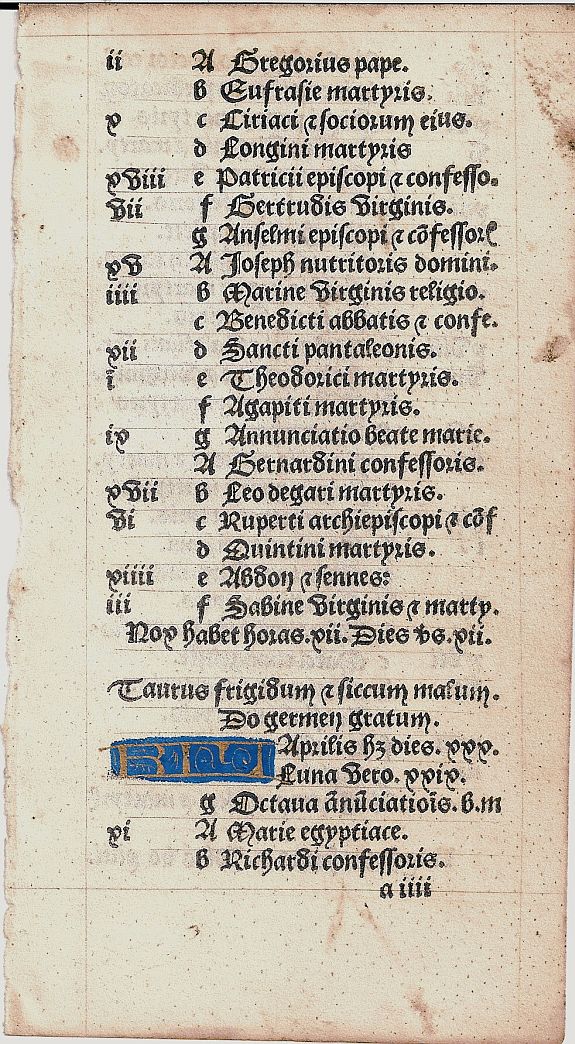 HARDOUYN, Calendar Leaf from a Book of Hours, antique map, old maps