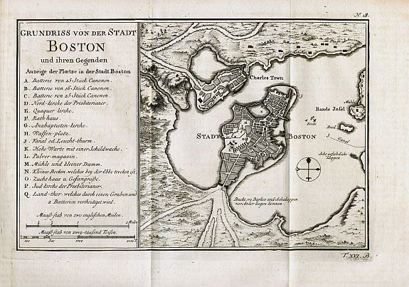 BELLIN, J. N., Grundriss von der Stadt Boston und ihren Gegenden, antique map, old maps