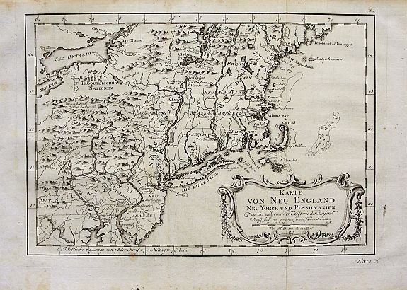 BELLIN, J. N., Karte von Neu England Neu Yorck und Pensilvanien, antique map, old maps