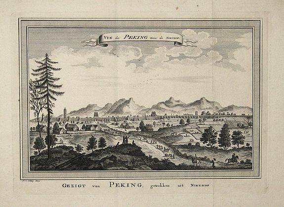 SCHLEY, J.V., Gezigt van Peking, getrokken uit Nieuhof, antique map, old maps