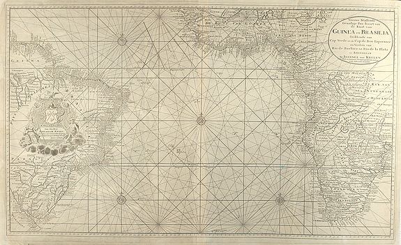 VAN KEULEN, J., Nieuwe Wassende Graadige Pas-kaart van de Kust van Guinea en Brasilia strekkende van Cap-Verde tot de Cap de Bon-Esperance en Verders van Rio de Berbice tot Rio de la Plata te Amsterdam by Joannes van Keulen, antique map, old maps