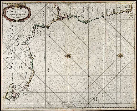 Goos, P., Pas-Caart van Guinea en de Custen daer aen gelegen Van Cabo verde tot Cabo de Bona Esperanca, antique map, old maps