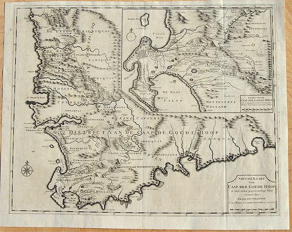 VALENTYN, F, Nieuwe Kaart van Caap de Goede Hoop in hare rechte jegenwoordige staat..., antique map, old maps