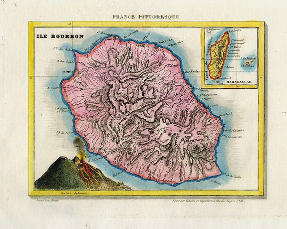 MONIN, C; LAGUILLERMIE, F. A.; RAMBOZ, Ile Bourbon., antique map, old maps