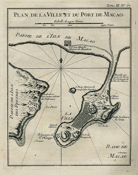 BELLIN, N., PLAN DE LA VILLE ET DU PORT DE MACAO, antique map, old maps