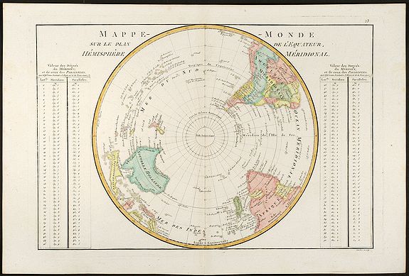 Bonne, R., Mappe-Monde Sur Le Plan De L\'Equateur HémisphÞre Méridional, antique map, old maps