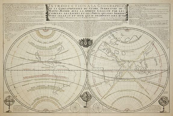 DE FER, N., Introduction a la Geographie de la Correspondance du Globe Terrestre . . ., antique map, old maps