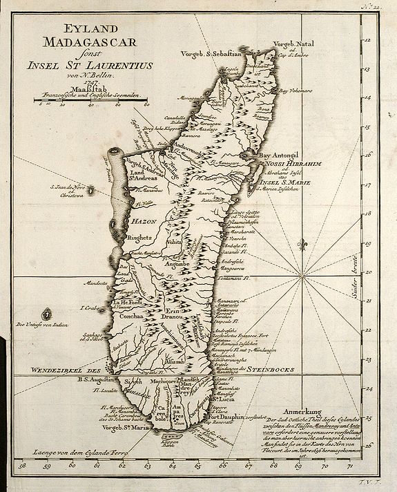 BELLIN, J.N., Eyland Madagascar sonst Insel St Laurentius, antique map, old maps