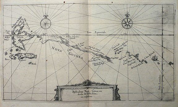 HULSIUS, L., Beschreibung Novae Guineae, wie die von Wilhelm Schouten umbfahren., antique map, old maps