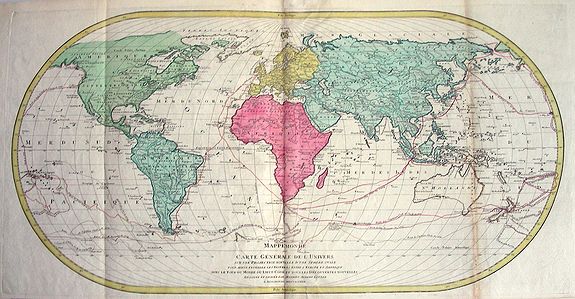 LOTTER, M. A., Mappe Monde ou Carte Generale de l'Univers sur une Projection Nouvelle..., antique map, old maps