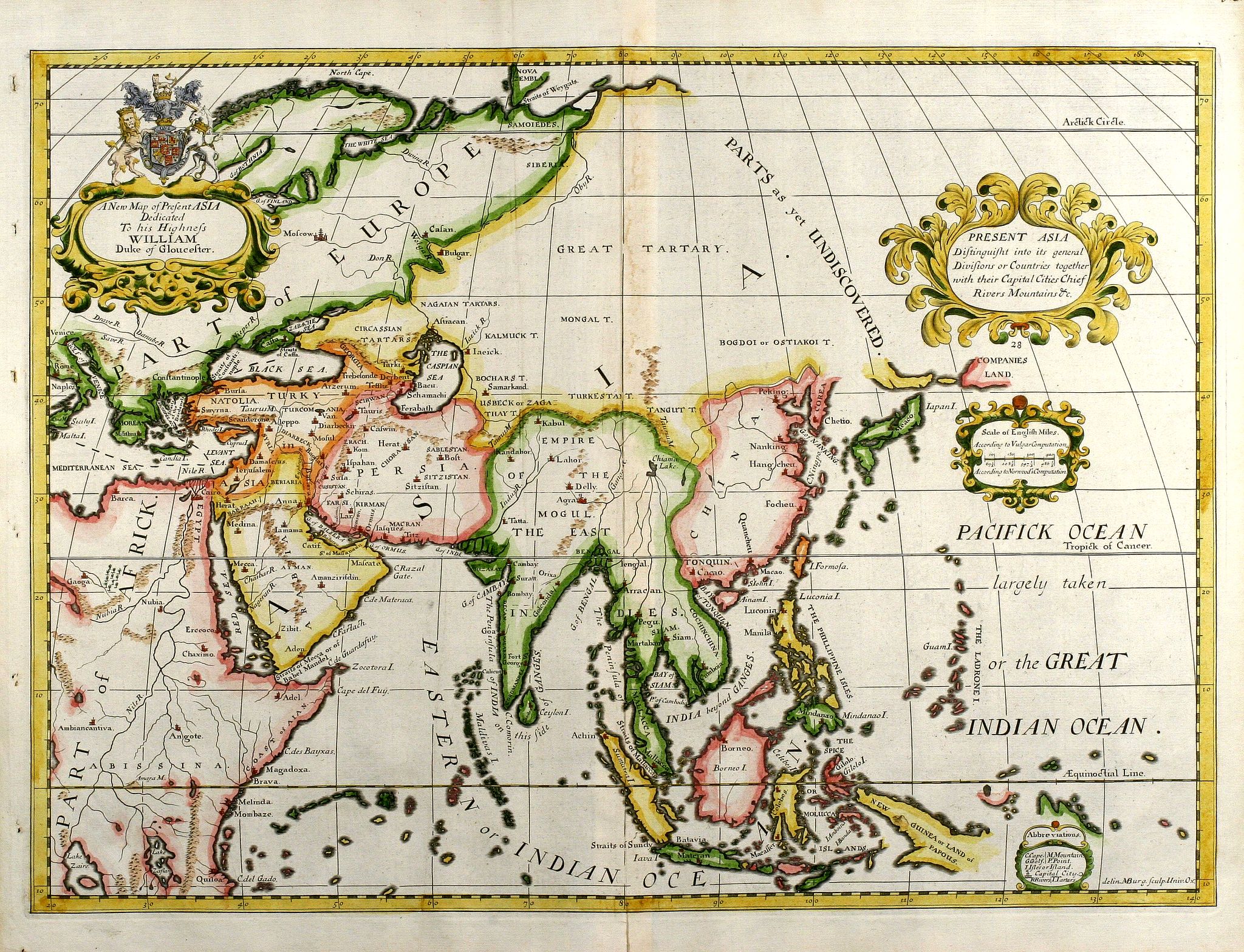 WELLS, E., A New Map of Present Asia, antique map, old maps