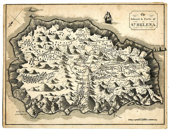 ANONYMOUS, The Island & Forts of St. Helena., antique map, old maps