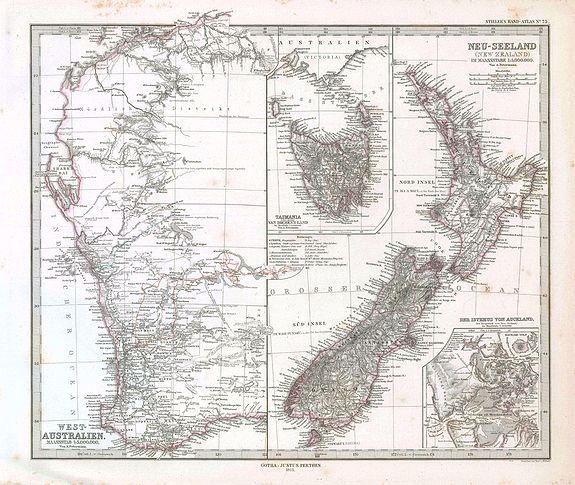 STIELER, West-Australien - Neu-Seeland., antique map, old maps