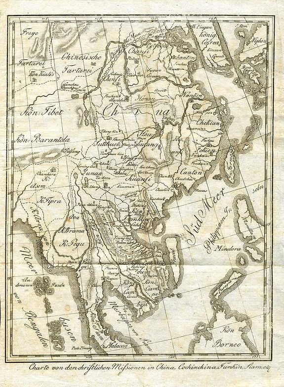 UNKNOWN, Charte von den christlichen Missionen in China, Cochinchina, Tunkin, Siam, etc., antique map, old maps