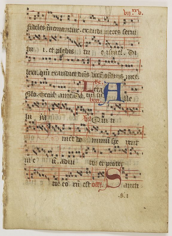 MISSAL, Manuscript leaf from a missal,on vellum, written in black ink., antique map, old maps