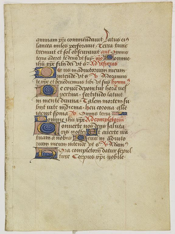 BOOK OF HOURS, A manuscript leaf from a book of hours, on vellum., antique map, old maps